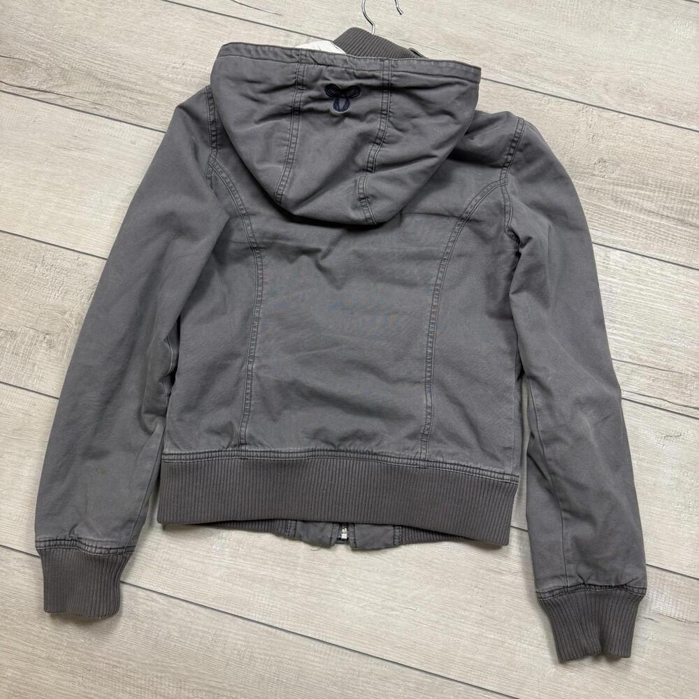 Y2K TNA Aritzia Utility Bomber Jacket Women’s S Gray Hooded Zip Up Floral Lining - Picture 5 of 7